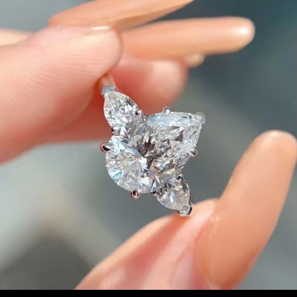 Pear Shaped 9.25 Sterling Silver & Faceted Moissanite  Ring -  6 1.2